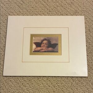 Brand New Cherubic Angel Bordered Art Print - Cream and Gold. Still in Plastic.
